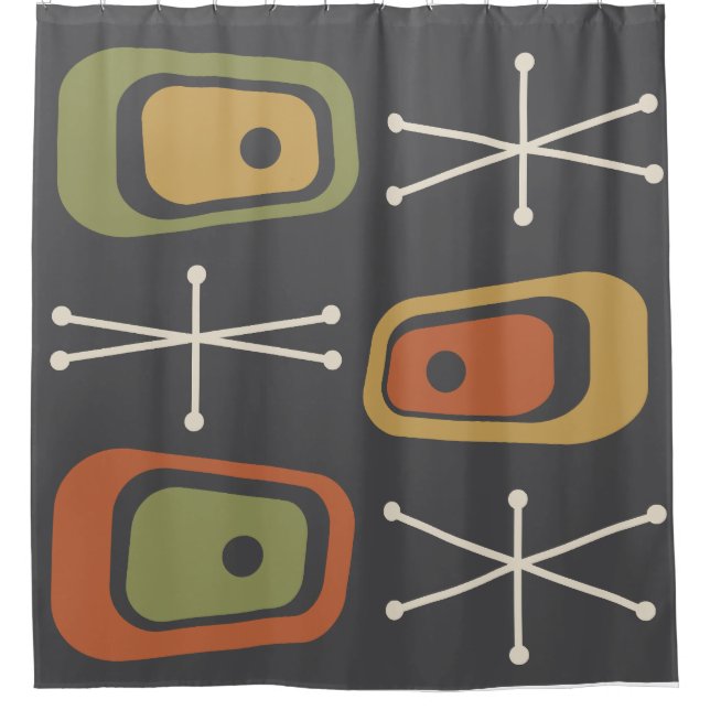 Retro Atomic Space Age Multicolored Shower Curtain (Front)