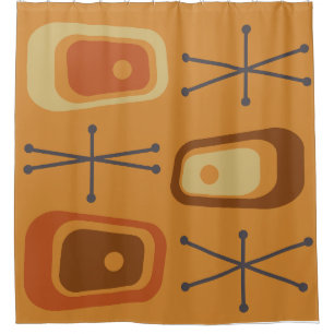 Retro Atomic Space Age Orange Shower Curtain