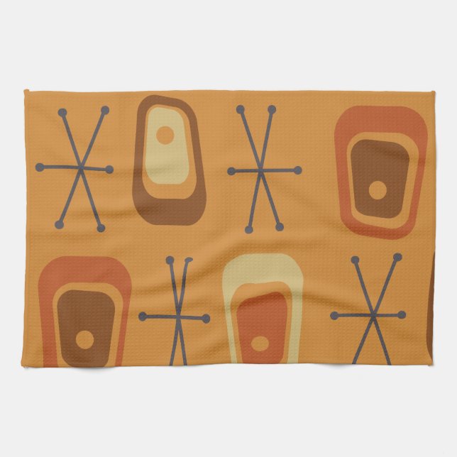 Retro Atomic Space Age Orange Tea Towel (Horizontal)