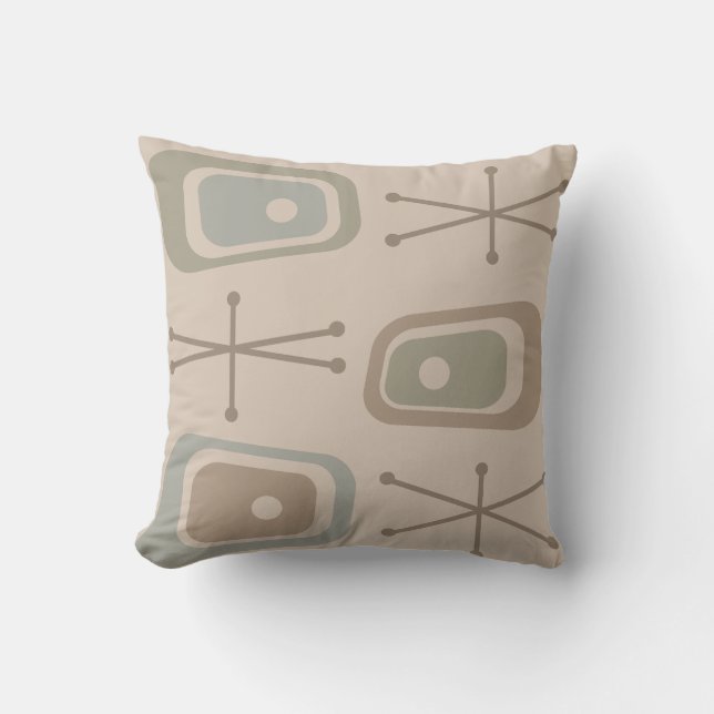 Retro Atomic Space Age Soft Neutral Colours Cushion (Front)
