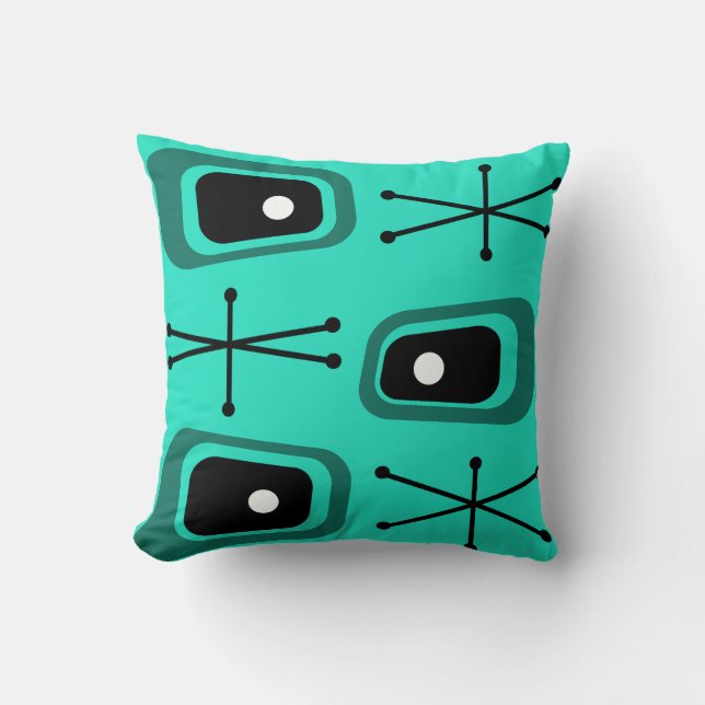 Retro Atomic Space Age Turquoise Cushion (Front)