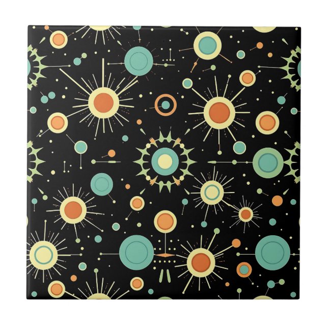 Retro Atomic Starburst Midcentury Pattern Ceramic Tile (Front)