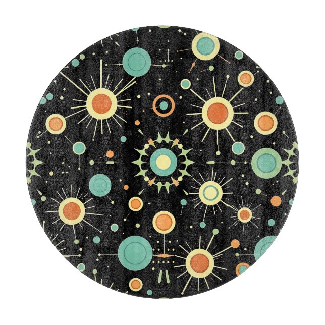 Retro Atomic Starburst Midcentury Pattern Cutting Board (Front)
