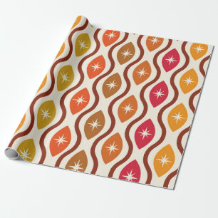 Retro Atomic Stars on mid century ogee pattern   Wrapping Paper