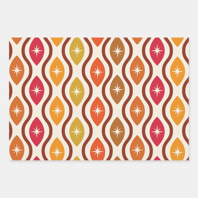 Retro Atomic Stars on mid century ogee pattern  Wrapping Paper Sheet (Front)