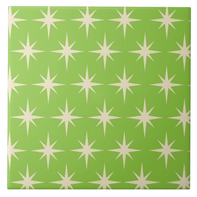 Retro Atomic stars pattern on lime green   Ceramic Tile (Front)