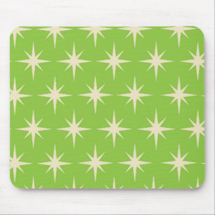 Retro Atomic stars pattern on lime green Mouse Pad