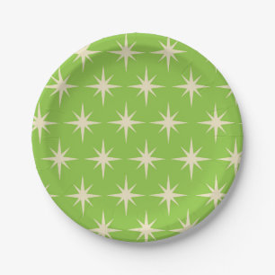 Retro Atomic stars pattern on lime green Paper Plate