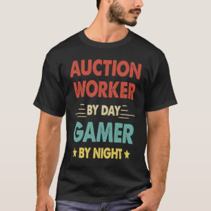 Retro Auction Worker By Day Gamer By Night T-Shirt