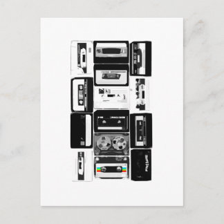 Retro audio cassette group b&w postcard