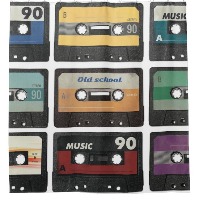 Retro audio cassette, isolated background. shower curtain (Front)