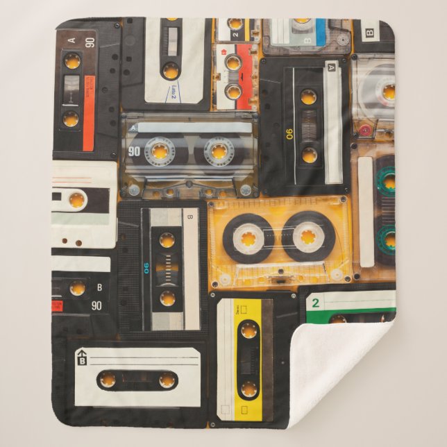 Retro audio cassette tape sherpa blanket (Front)