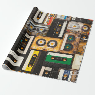 Retro audio cassette tape wrapping paper