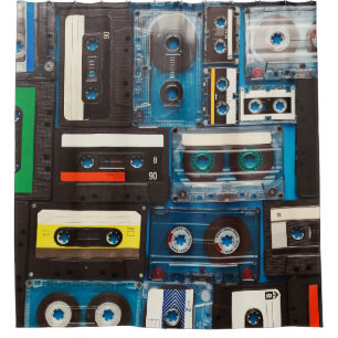 Retro audio cassette tapes shower curtain