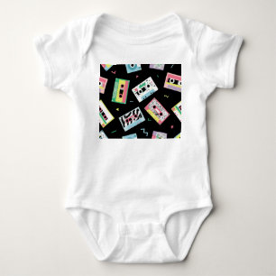 Retro audio tapes, 80s style pattern. baby bodysuit