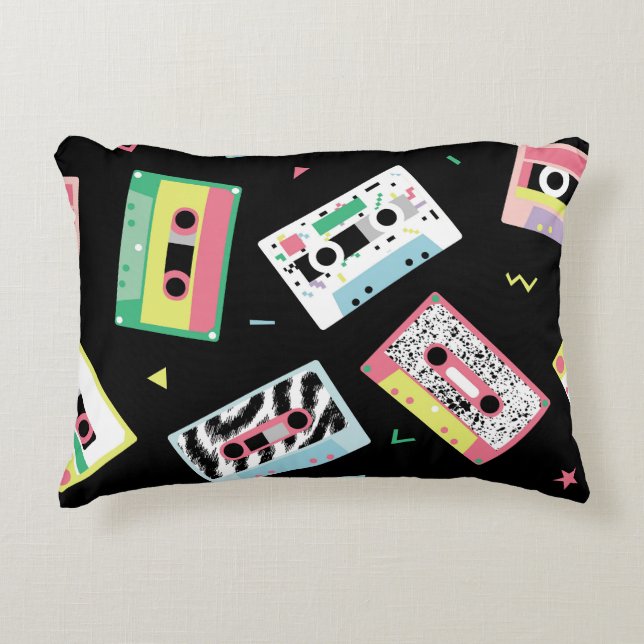 Retro audio tapes, 80s style pattern. decorative cushion (Front)