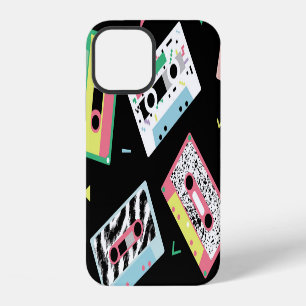 Retro audio tapes, 80s style pattern. iPhone 12 case