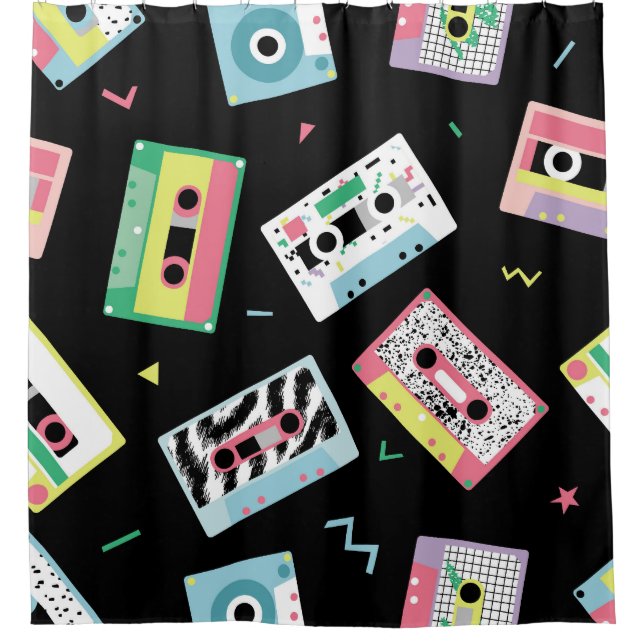 Retro audio tapes, 80s style pattern. shower curtain (Front)
