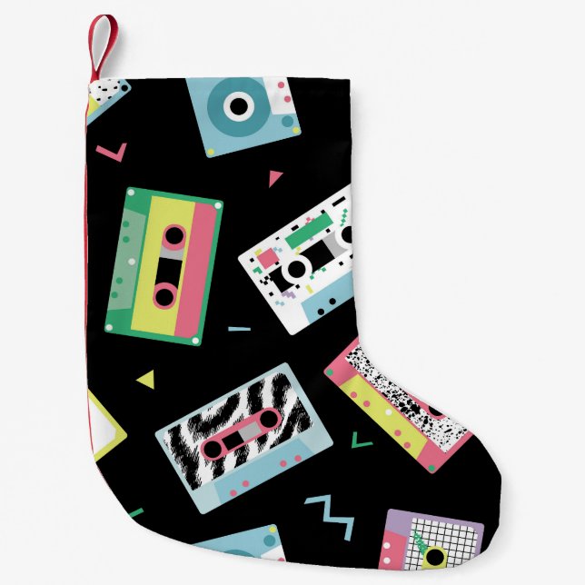 Retro audio tapes, 80s style pattern. small christmas stocking (Front)