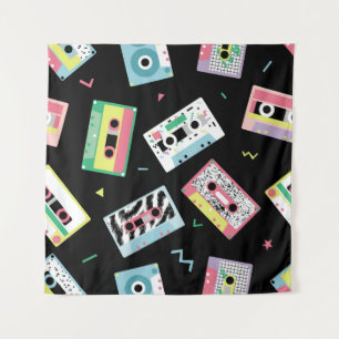 Retro audio tapes, 80s style pattern. tapestry