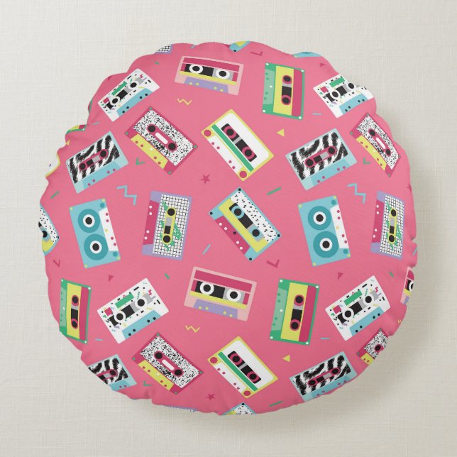 Retro Audio Tapes: 80s Style. Round Cushion (Front)
