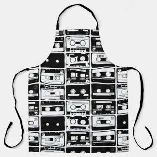 Retro audio tapes, old-fashioned pattern. apron