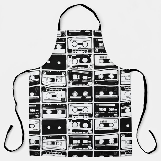Retro audio tapes, old-fashioned pattern. apron (Front)