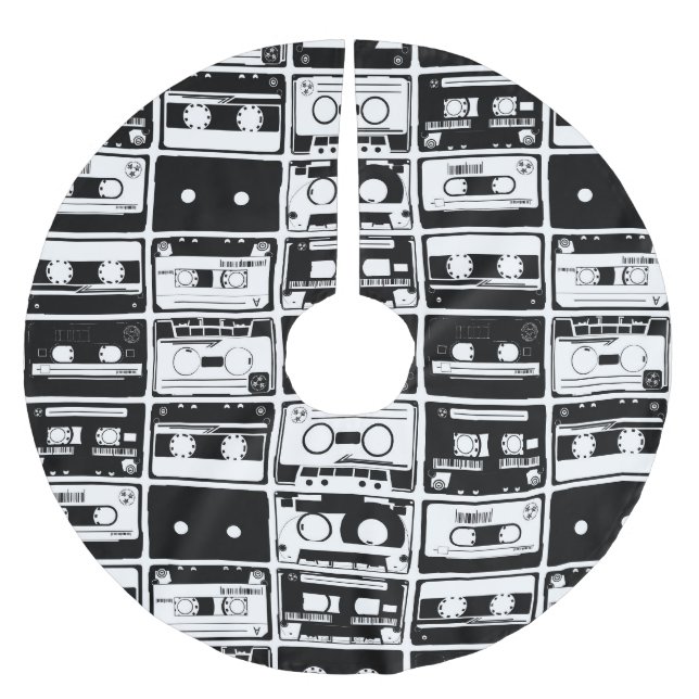 Retro audio tapes, old-fashioned pattern. brushed polyester tree skirt (Front)