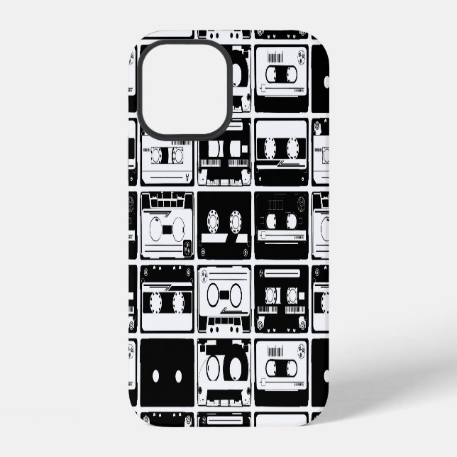 Retro audio tapes, old-fashioned pattern. iPhone case (Back)