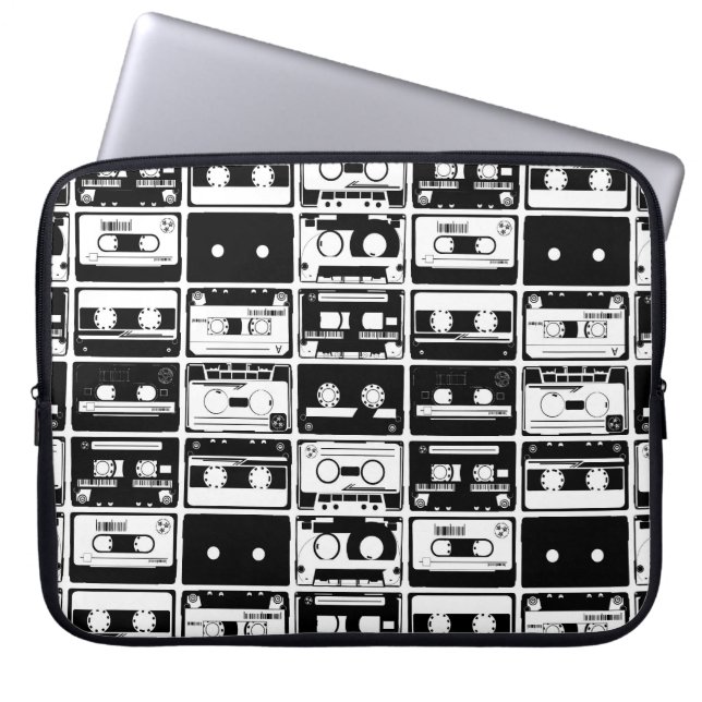 Retro audio tapes, old-fashioned pattern. laptop sleeve (Front)