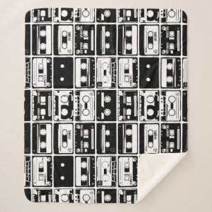 Retro audio tapes, old-fashioned pattern. sherpa blanket