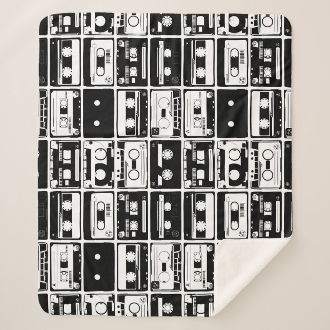 Retro audio tapes, old-fashioned pattern. sherpa blanket (Front)