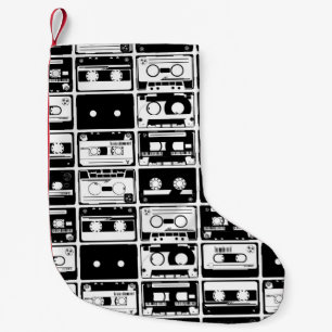 Retro audio tapes, old-fashioned pattern. small christmas stocking