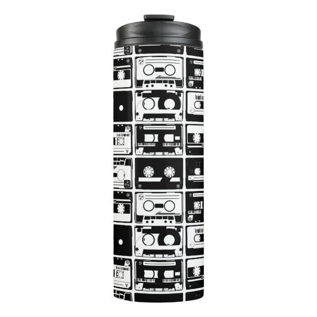 Retro audio tapes, old-fashioned pattern. thermal tumbler (Front)