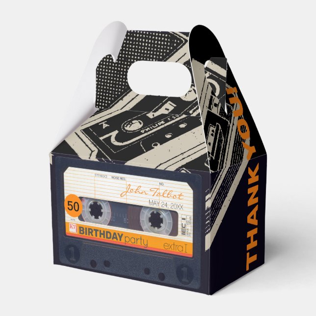 Retro Audiotape 50th Birthday Thank You GFB Favour Box (Front Side)