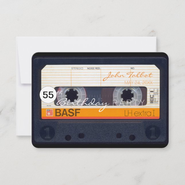Retro Audiotape 55th birthday Party Invitation (Front)