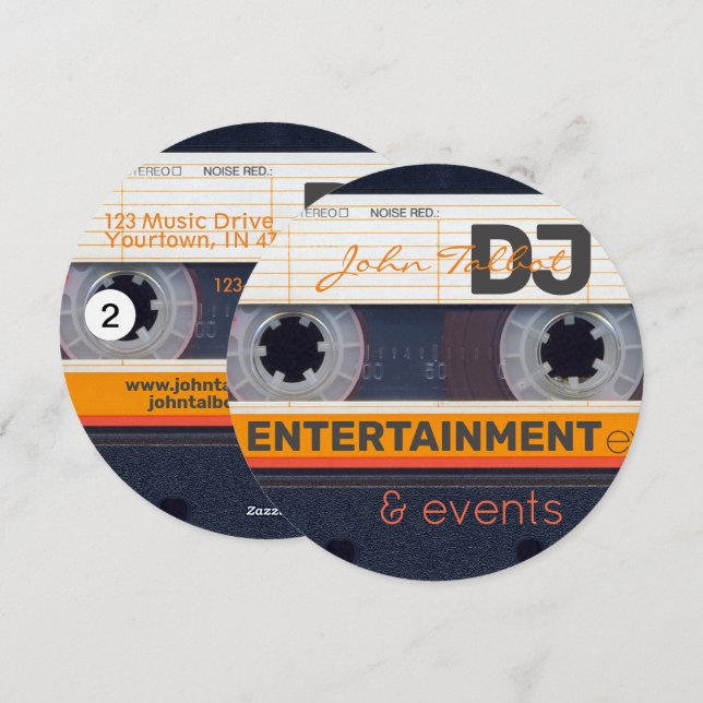Retro Audiotape Cassette 80s DJ Business Round C Holiday Card (Front/Back)