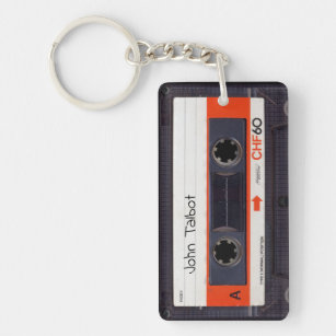 Retro Audiotape Mixtape Cassette OW personalised K Key Ring