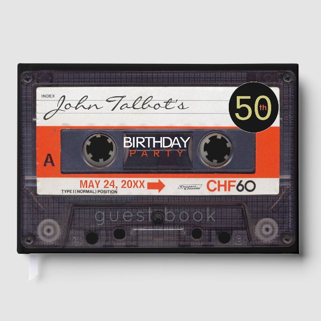 Retro Audiotape S 50th birthday Party HCGB2 Guest Book (Front)