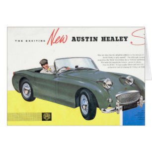 Retro Austin Healey Sprite Car Card Hiking Duck