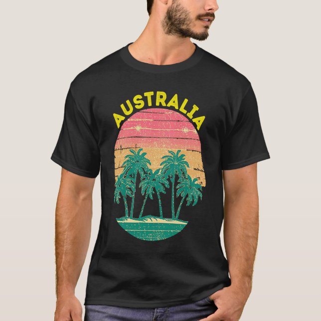 Retro Australia Vacation Souvenir Palm Tree T-Shirt (Front)