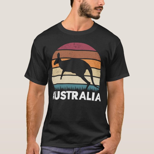 Retro Australian Animal jumping Kangaroo T-Shirt (Front)