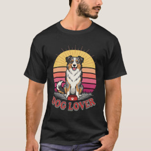Retro Australian Shepherd Dog Lover Sunset T-Shirt