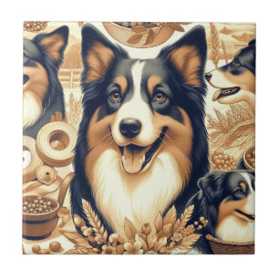 Retro Australian Shepherd Illustration Ceramic Tile