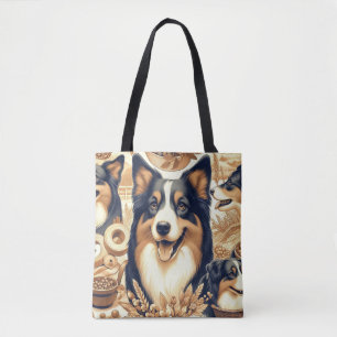 Retro Australian Shepherd Illustration Tote Bag