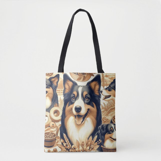 Retro Australian Shepherd Illustration Tote Bag (Front)