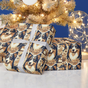 Retro Australian Shepherd Illustration Wrapping Paper