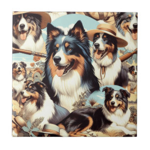 Retro Australian Shepherd Seamless Painting Ceramic Tile