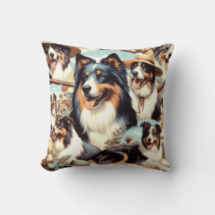 Retro Australian Shepherd Seamless Painting Cushion