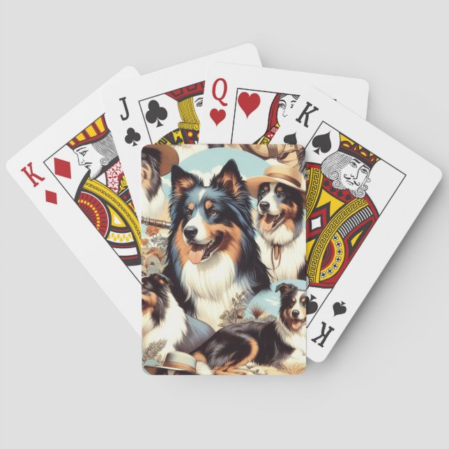 Retro Australian Shepherd Seamless Painting Playing Cards (Back)